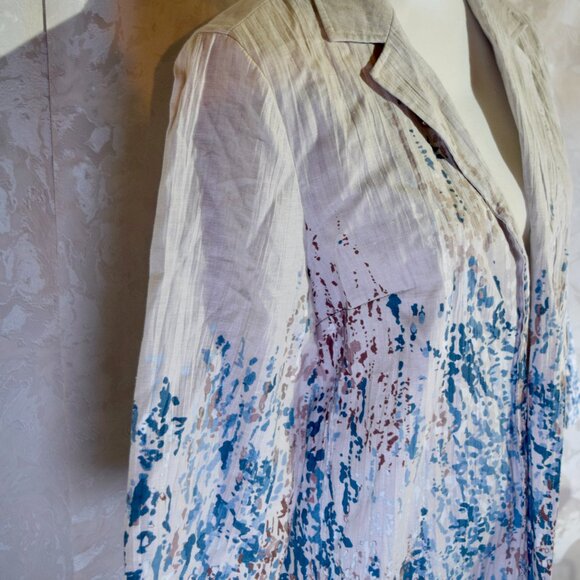 Coldwater Creek Linen Blend Abstract Art To Wear Blazer Jacket M - Picture 3 of 6